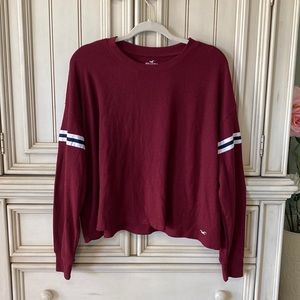 Hollister Burgundy Scoop Neck Waffle Knit Long Sleeve Top Jr’s Sz L